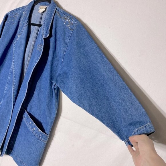 Vintage Lorraine’s Designs 80s 90s Oversized Bedazzled Denim Jean Jacket S - Picture 7 of 11